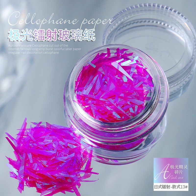 Aurora Elf Fragments Irregular Glass Paper No-Cut Long Strips Sparkling Rainbow Laser Paper Nail Art Stickers - Image 1